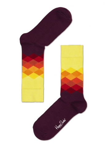 Faded Diamonds Sock - Red and Yellow