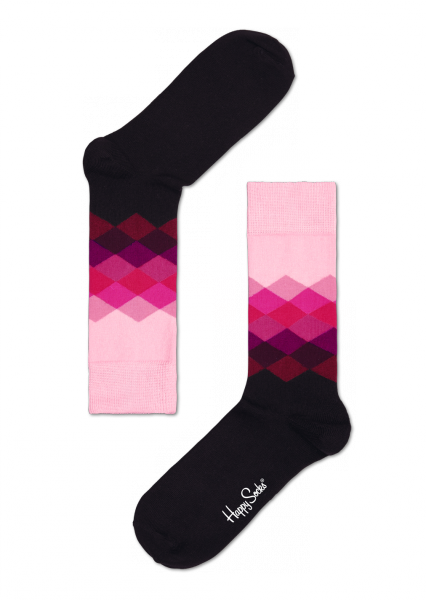 Faded Diamonds Sock - Black and Pink