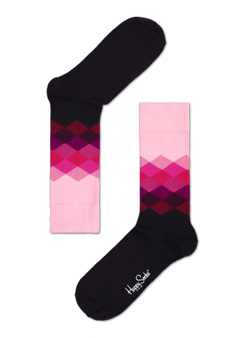 Faded Diamonds Sock - Black and Pink